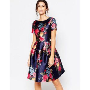 Chi Chi London Midi Prom Dress with Full Skirt and Sleeve, Navy - UK 8 /…